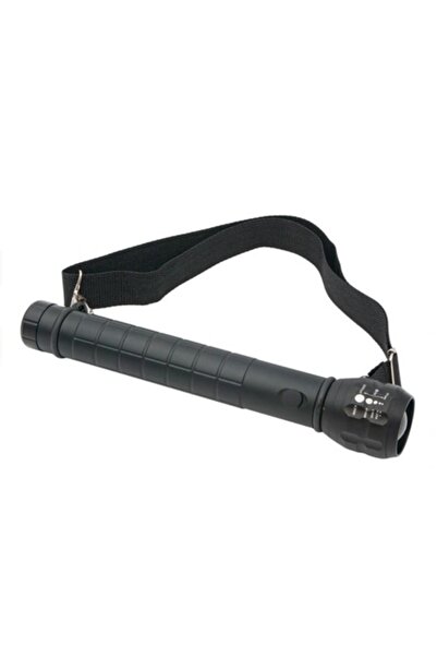 OEM Cylindrical flashlight with compass and strap, Black, 6 x 4 x 30 cm