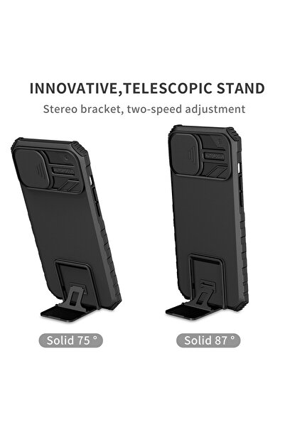 Flippy Defender Case with Stand for iPhone 13 - Black, Adjustable, Shockproof, Sliding Camera Cover (Flippy