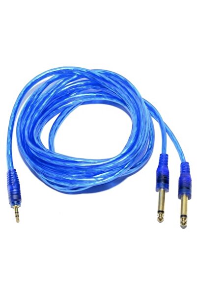 OEM Audio cable 3 m, 3.5mm Stereo male jack to 2 x 6.3mm Mono male jack, silicone, blue