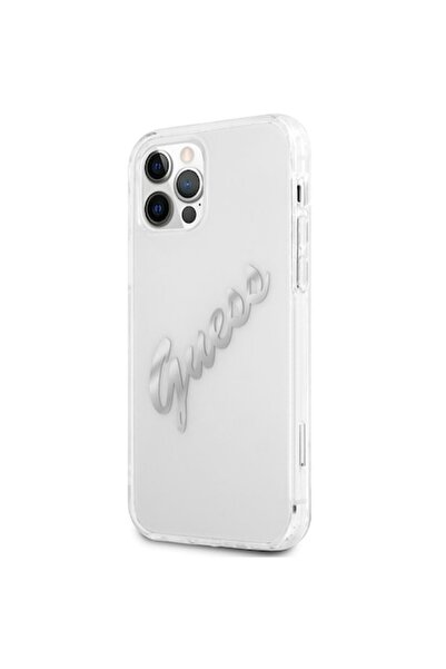 Guess Vintage Script Silver Logo Case for Apple iPhone 12 Pro Max - Transparent
