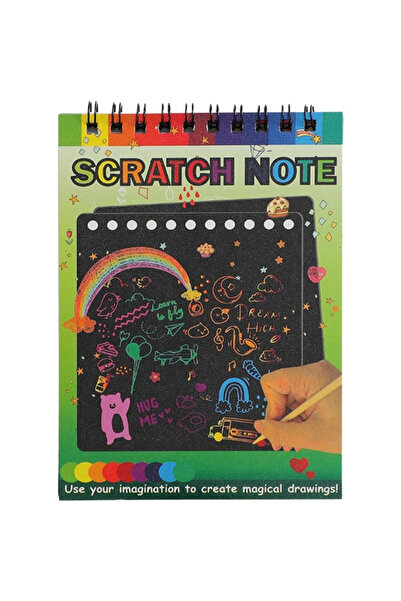 Flippy Carte de răzuit, Scratch magic DIY, 12 coli, Curcubeu, Creion din lemn, Cartonașe negre, 14 x 10 cm