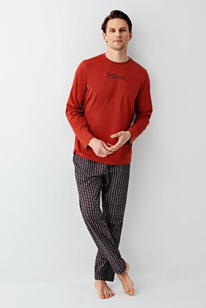 Arnetta Men's Tile Pattern 100% Cotton Pajama Set