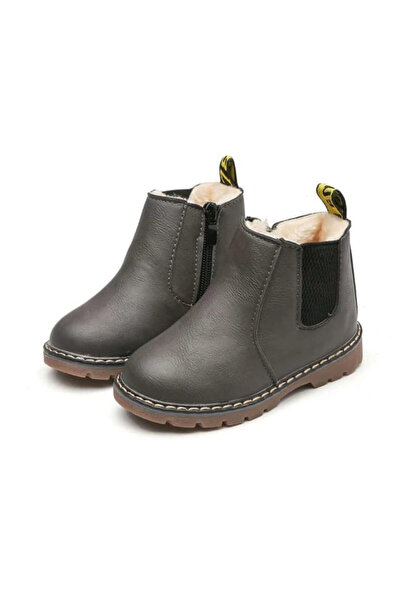 Bebelul Petrol grey fur boots with zipper