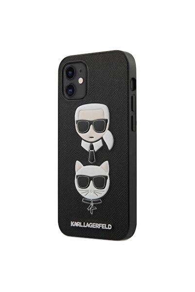 Karl Lagerfeld Case for Apple iPhone 12 Mini, Saffiano K&C Heads, Black