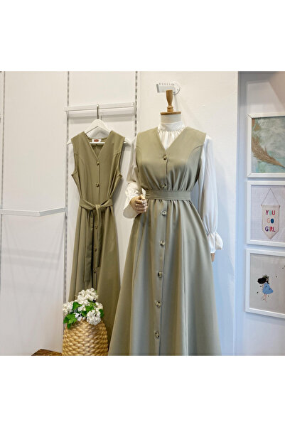 Faya Boutique Çağla Yeşili Önü Düğmeli Double Crep Jile