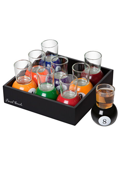 Flippy Set 9 pahare de shot Flippy, cu suport tip bila de biliard, detasabil, 30 ml, din sticla, 17 x 17 x