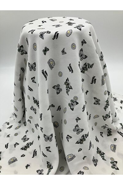 Bursa Kumaş قماش فيسكوز مطبوع بنمط الزهور والفراشات - عرض 150 سم