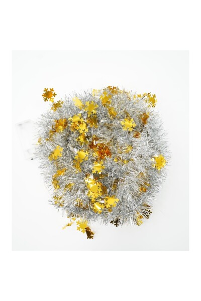 Flippy LED Christmas Tinsel, Gold, Snowflake Pattern, 2 m x 5 cm, PVC, Artificial, Bibilel