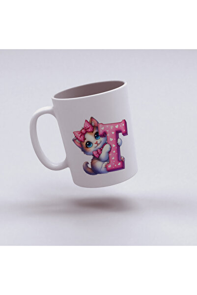 Kupa كوب بحرف T، كوب بتصميم قطة وردية لطيفة، هدية للصديق أو العائلة من البورسلين