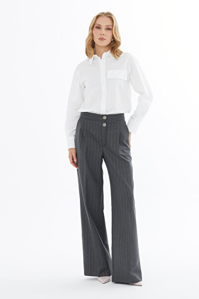 GİZİA Pili Detaylı Cepli Çizgili Pantolon