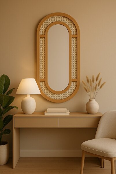 arykanda SİMENA DOUBLE DEKORATİF AYNA - HAZERAN AHŞAP AYNA - RATTAN AYNA