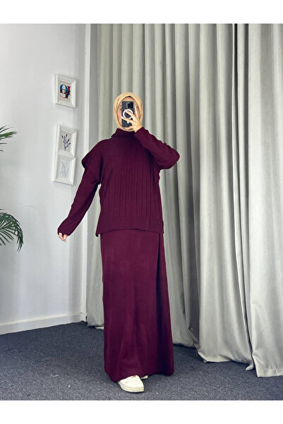 Esre Store 4089 - Σετ Πλεκτών Ειδών Δύο Τεμαχίων Βουργουνδίας