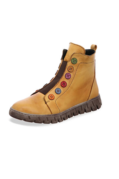 İNZE AYAKKABI Yellow Genuine Leather Boots - Model Name New Kahlo