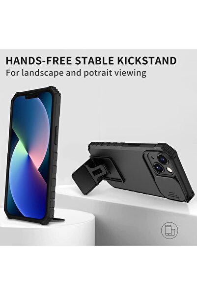Flippy Defender Case with Stand for iPhone 13 - Black, Adjustable, Shockproof, Sliding Camera Cover (Flippy