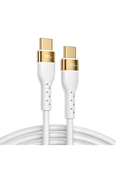 SOHO Cablu încărcător rapid și transfer date USB-C la USB-C, 100W PD, lungime 2M, Auriu alb