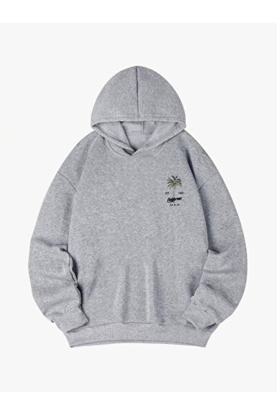 AFROGİYİM Унісекс Каліфорнійська пальма з принтом, 2 нитки, капюшон, світшот