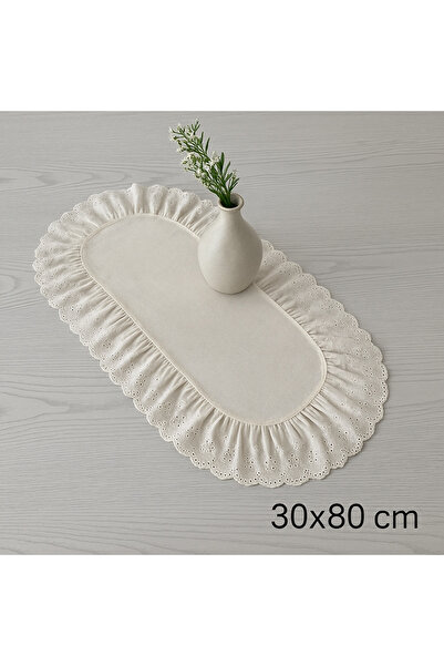 Belomia Home Collection Keten Fisto Fırfır Detaylı Oval Runner (30-80cm)