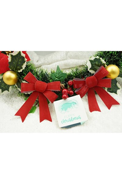 Bibilel Set of 3 Christmas tree bows, Red, 10 x 11 cm, polyester,