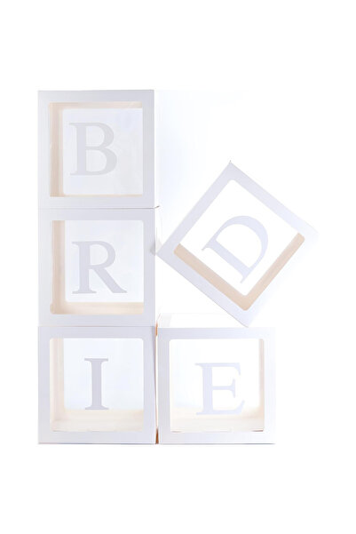 Flippy Set 5 Cutii pentru Baloane, Flippy, Model Scris Bride, Tematica Nunta, Cuburi Decorative din Plastic