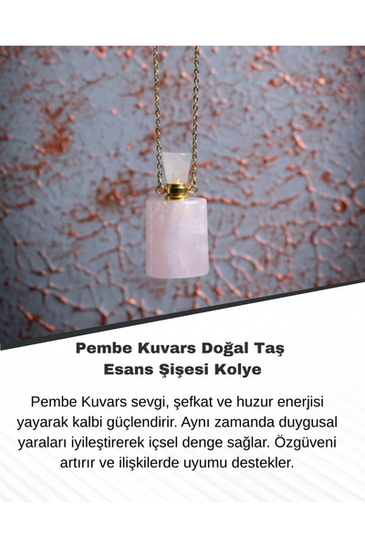 Saff Doğal Taş Pembe Kuvars Doğal Taş Esans Şişesi Kolye