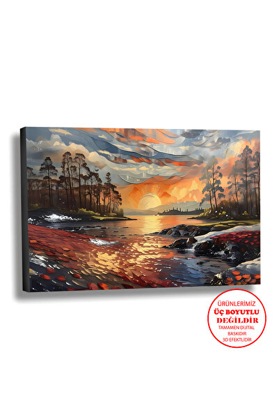 Harika bir ev KANVAS-DUVAR-SALON TABLOSU YAĞLI BOYA EFEKTLİ MANZARA SONBAHAR ...