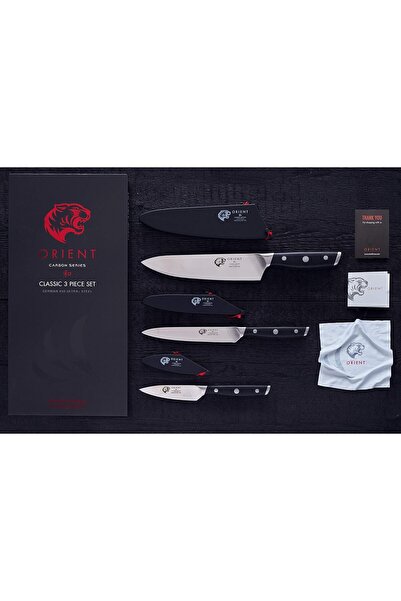 Orient Kitchen Knife Set, Carbon Series, 3-Piece, German X50 Ultra + Stainless Steel, Black