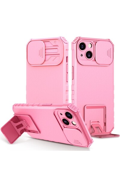 Flippy Defender Case with Stand for iPhone 13 Pro, Pink, Adjustable, Shockproof, Sliding Camera Cover (Flip