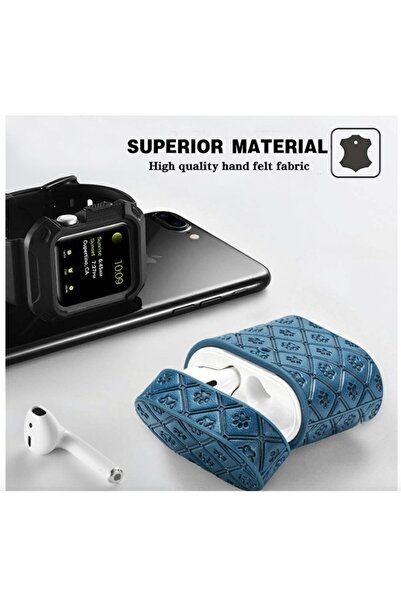 Bibilel Husă din piele pentru Apple AirPods 1/2, Bibilel, albastră