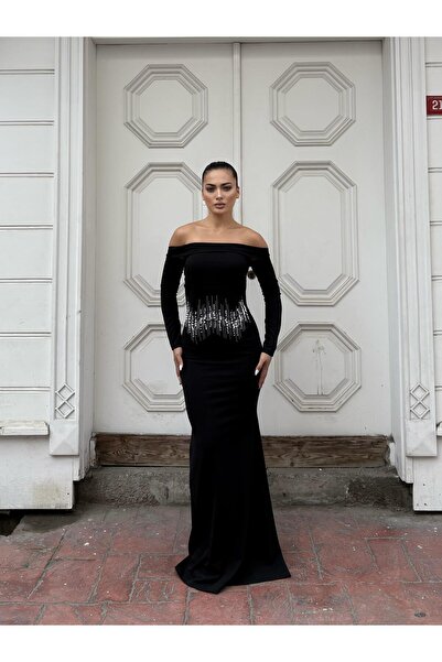 Modafeminen Rochie de seară din țesătură creponată elastică, cu guler Madonna...