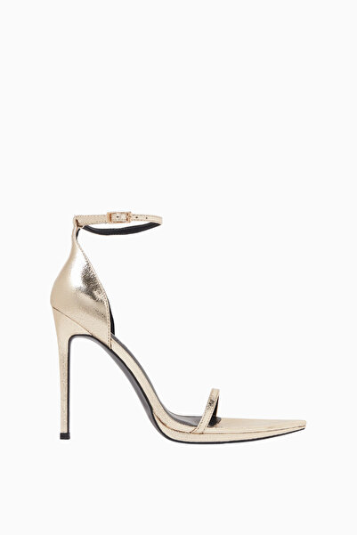 FEMME LA Opera 120 Gold Metallic Vegan Leather, Thin Heeled Sandals