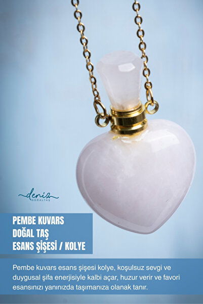Deniz Doğal Taş Sertifikalı Pembe Kuvars Doğal Taş Esans Şişesi / Kolye