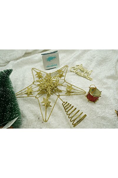 Flippy Varf decorativ de brad, Auriu, in forma de Stea, design de stele, Plastic/Metal, 25x27 cm,