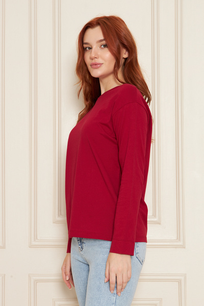 Tight Lady Μπλουζάκι από 100% βαμβάκι με απαλή υφή, κανονική εφαρμογή, άνετη εφαρμογή, μακρυμάνικο μπλουζάκι με λαιμόκοψη, χτενισμένο βαμβακερό μπλουζάκι