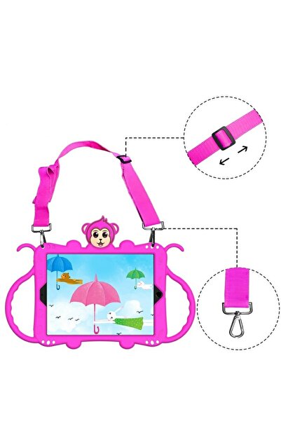 Bibilel Protective Silicone Case for Apple iPad Air 3, Adjustable Strap, Stand, Fuchsia Pink