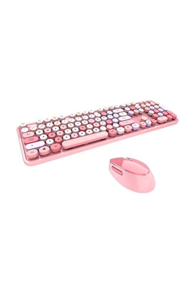Bibilel Kit tastatură multimedia și mouse wireless, 2.4 GHz, 1600 DPI, 3 butoane și derulare, ediție Sweet,
