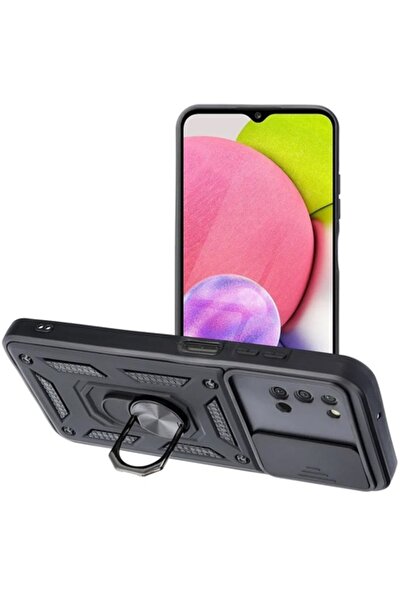 E-ART Husa pentru Samsung Galaxy A03s A037, Slide Camera Armor, Neagra