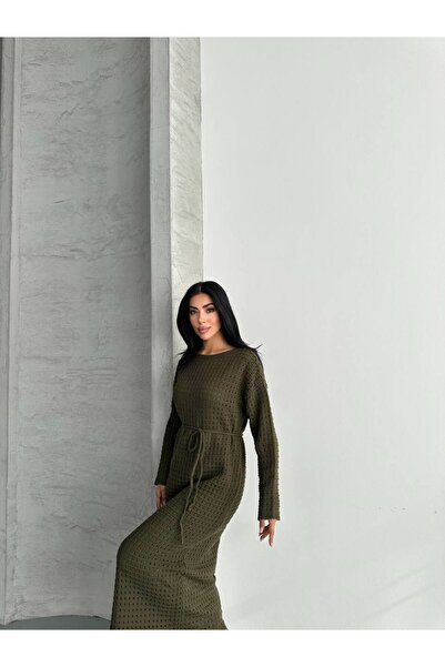 ezber moda Women's Mesh Detail Full Lining Openwork Knitwear