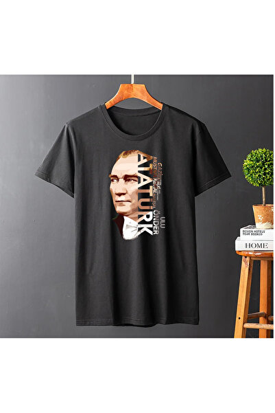 SUNFREE Republic of Ataturk Printed Loose Fit Black Circular Neck T-Shirt