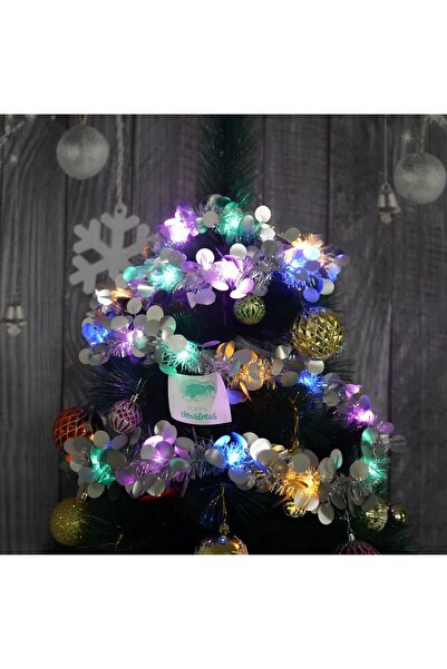 Flippy Χριστουγεννιάτικη γιρλάντα με LED, ασημί, στρογγυλό μοντέλο με πούλιες, 2 μ. x 5 εκ., PVC, τεχνητό,