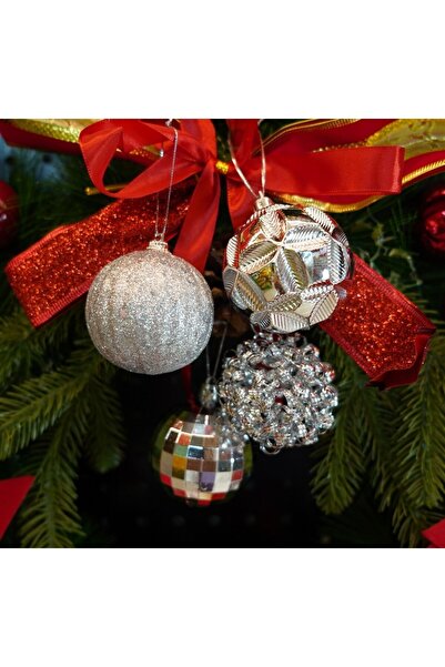 Flippy Σετ με 12 στολίδια χριστουγεννιάτικου δέντρου, Flippy, τύπου υδρόγειου, ασημί, κατασκευασμένα από πλαστικό, με φινίρισμα glitter