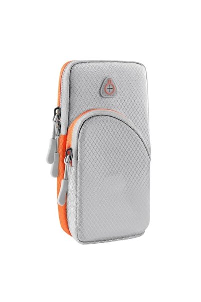 Bibilel Sports armband case for 7.5 inch phone, key and earphone storage, Gray-Orange, CRB-BBL3496