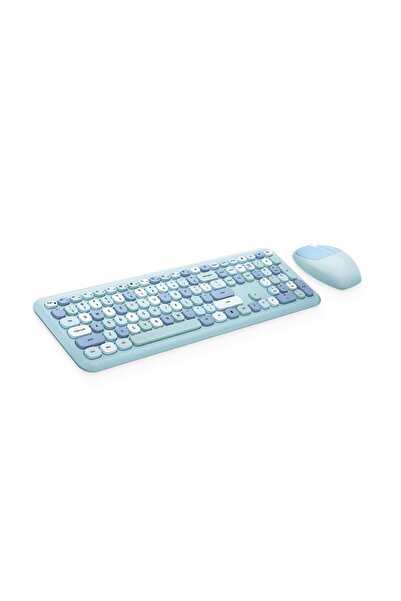 Bibilel Kit tastatură multimedia și mouse wireless, 2.4 GHz, 1600 DPI, 3 butoane și derulare, Albastru