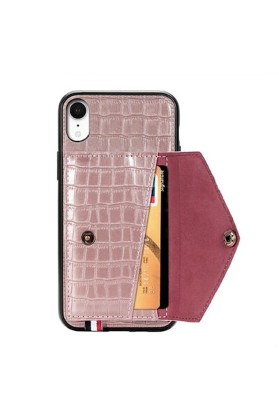 Bibilel Husa Piele, cu Buzunar Card, pentru iPhone XR, capac de protectie, carcasa, bumper, Rose Gold