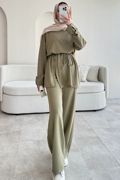 Tesettür Diyarı Kadın Premium Orijinal Modal Kumaş Düğmeli Alt Üst Tesettür Takım