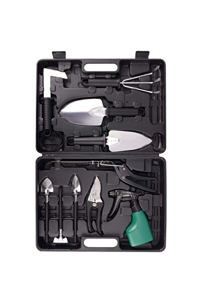 Flippy Set 10 Unelte de Gradina, Flippy, pentru Plantare Prelucrare Sol si Ingrijire Plante, Manere Negre,