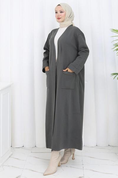 hafsamina Ατσάλινο πλεκτό μακρύ πλεκτό ζακέτα ανθρακί HM2838