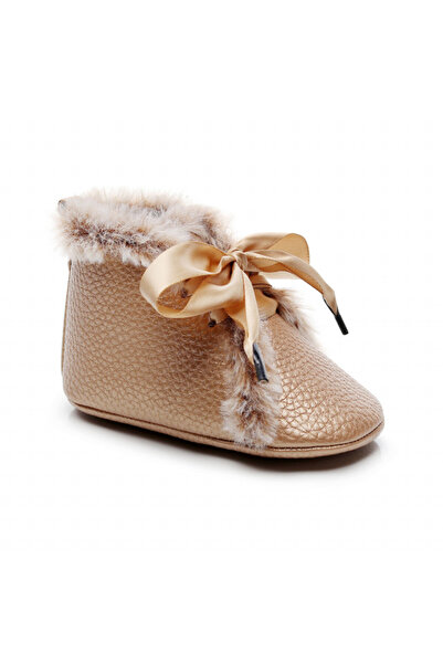 Superbaby Golden fur-lined ankle boots with satin bow