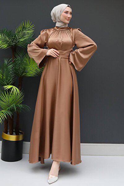 GİYZAMİLA Nazlı Tesettür Elbise Sütlükahve