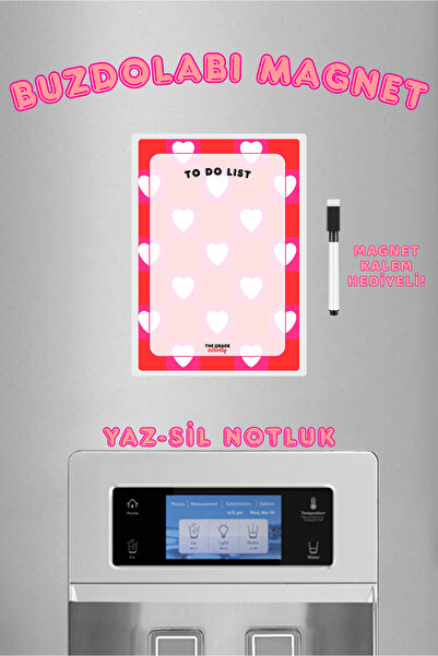 The Grade Yaz Sil Pembe Kalp To Do List Mavi Shopping List Magnetli Buzdolabı...