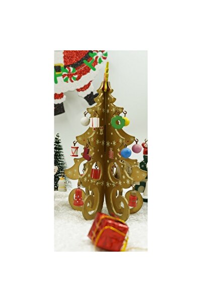 Flippy Decoratiune Craciun, Brad, Auriu, 6 cavitati cu ornamente, 12 cm x 20 cm, Lemn,